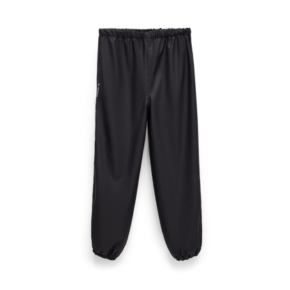 Pantalon de pluie - Kombi noir imperméable pour enfant, coupe droite, vue de face, taille Small 6-7 ans.