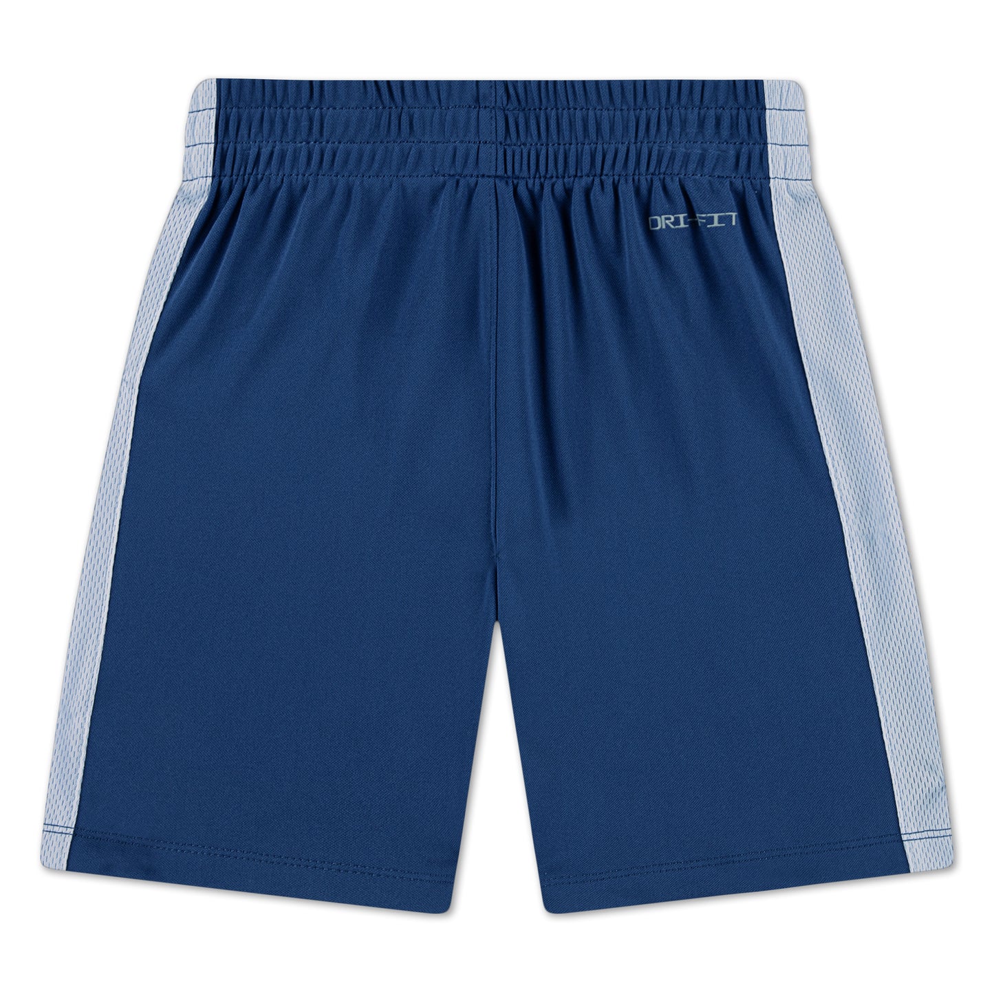 Short - Nike bleu marine avec bandes latérales grises en polyester, taille élastique, vue de face.