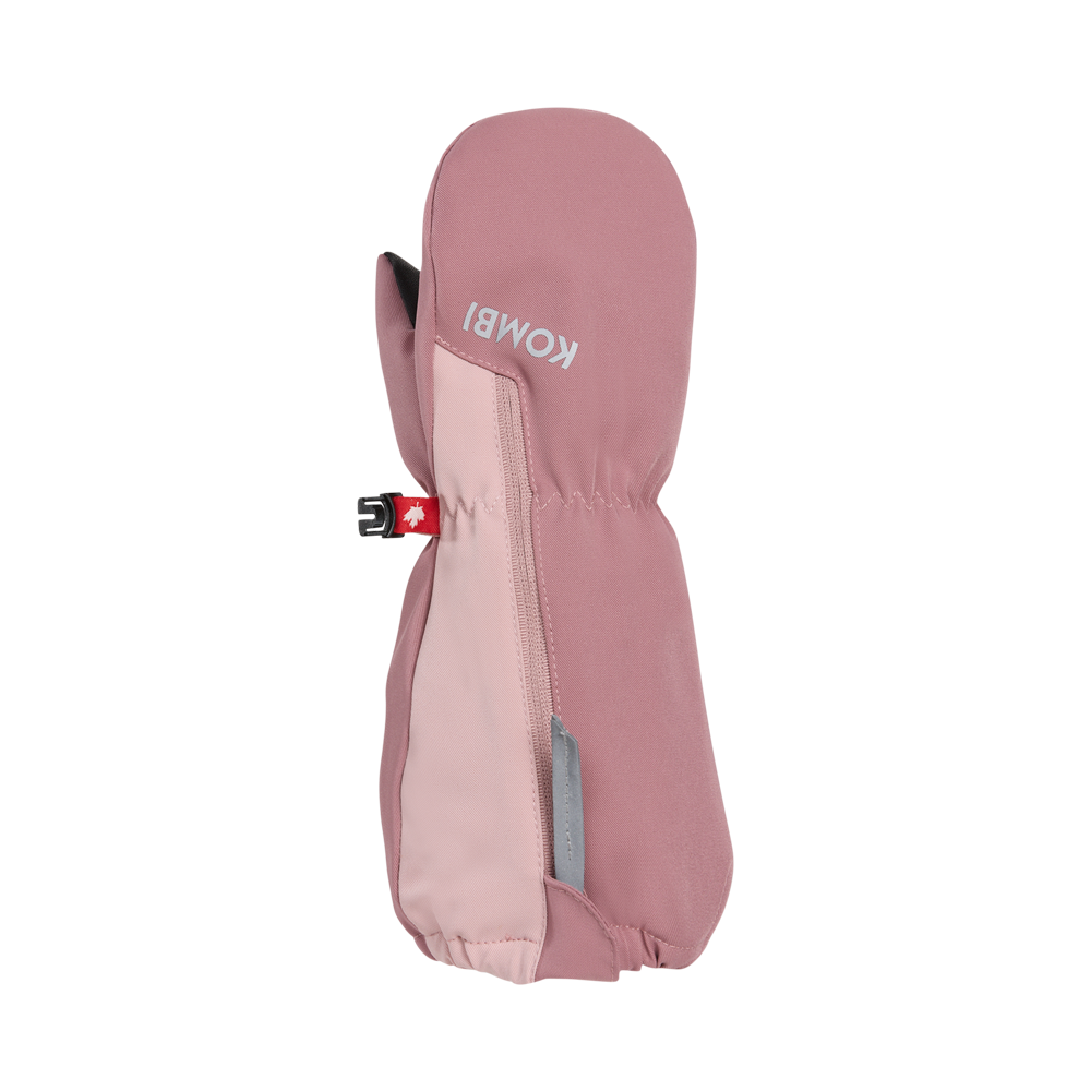 Mitaines d'hiver Squall - Kombi rose clair et rose pâle en tissu imperméable avec fermeture ajustable, vue de profil.