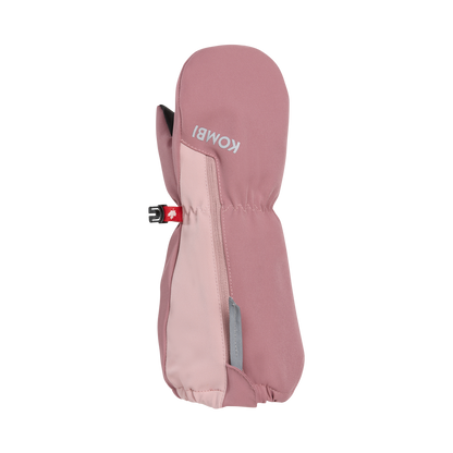 Mitaines d'hiver Squall - Kombi rose clair et rose pâle en tissu imperméable avec fermeture ajustable, vue de profil.