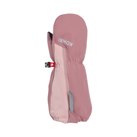 Mitaines d'hiver Squall - Kombi rose clair et rose pâle en tissu imperméable avec fermeture ajustable, vue de profil.