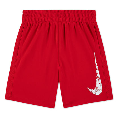 Short - Nike rouge en polyester avec logo blanc, taille élastique et poches, vue de face, pour enfant garçon.