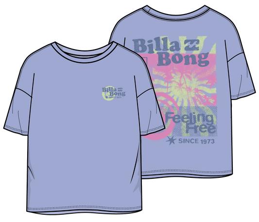 T-Shirt - Billabong en coton 100% oversize, vue avant et arrière en format paysage 1400x1200 pixels.