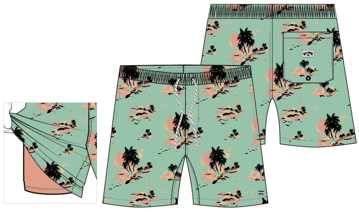 Maillot de bain - Billabong avec poche plaquée arrière et poches latérales pour les mains, vue paysage 1185x701.