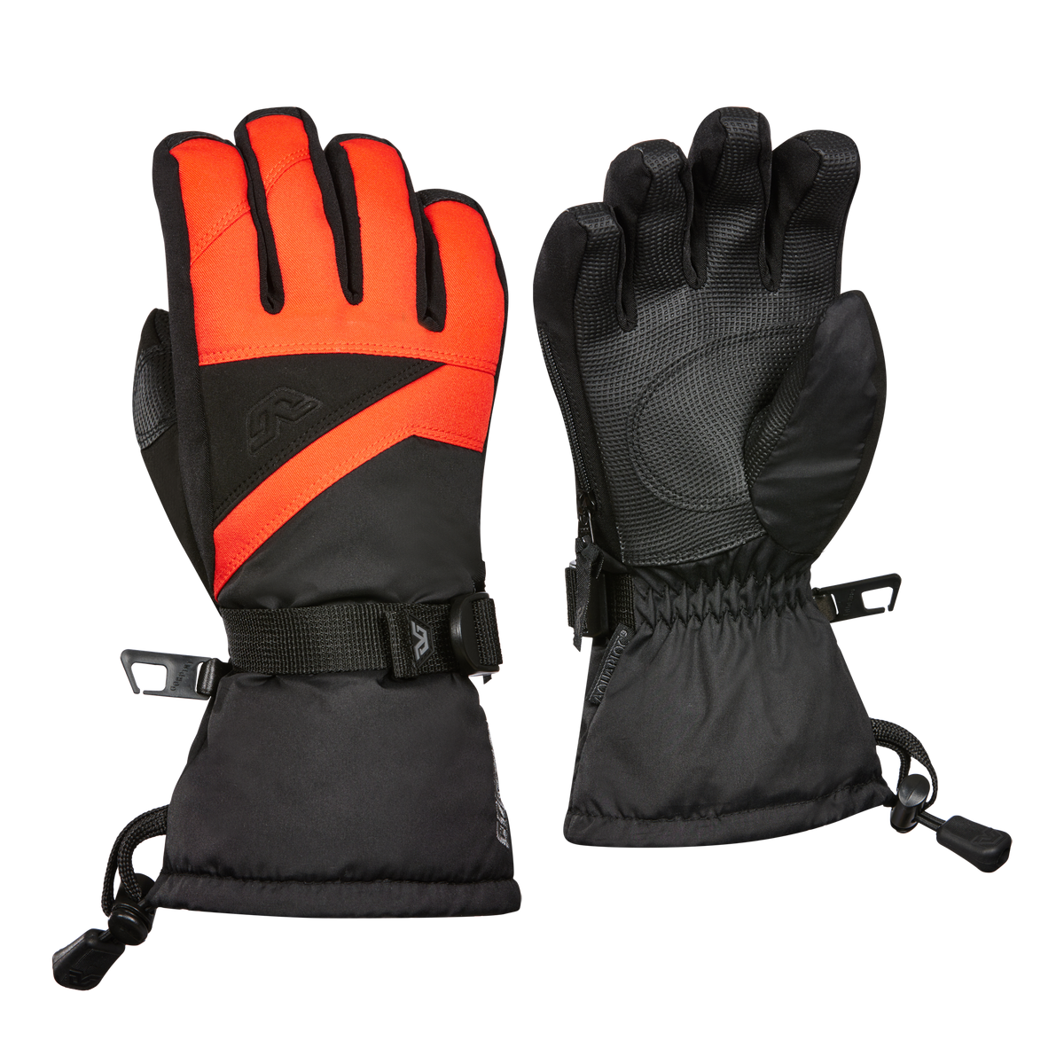 Gants d'hiver Stomp III Junior - Gordini noirs et orange pour enfant avec poignets ajustables vue de dos et de paume