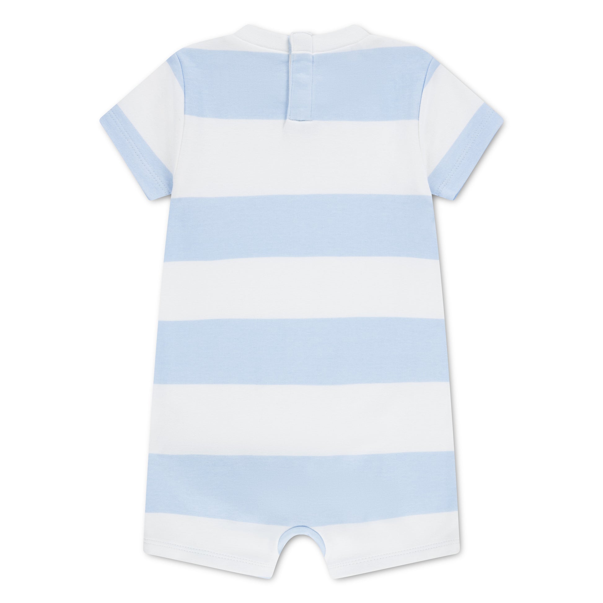 Ensemble 1 pièce - Lacoste rayé bleu ciel et blanc en piqué doux, manches courtes, vue de dos, bébé garçon, galerie 2
