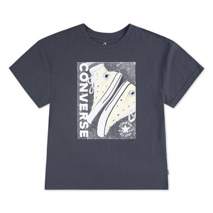T-Shirt - Converse gris foncé avec motif baskets blanches, coupe oversize pour fille, vue de face