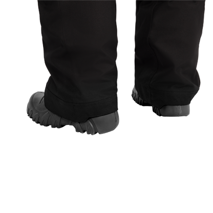 Habit de neige 1 pièce - FXR noir, détail des jambes et bottes isolées, vue de dos pour enfant
