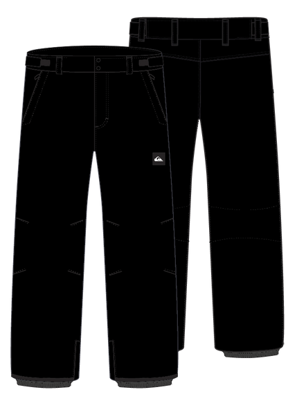 Pantalon de neige - Quiksilver noir avec détails coutures contrastées, coupe large, matériau technique imperméable, vue de face et dos.