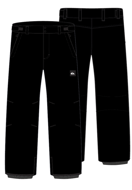 Pantalon de neige - Quiksilver noir avec détails coutures contrastées, coupe large, matériau technique imperméable, vue de face et dos.
