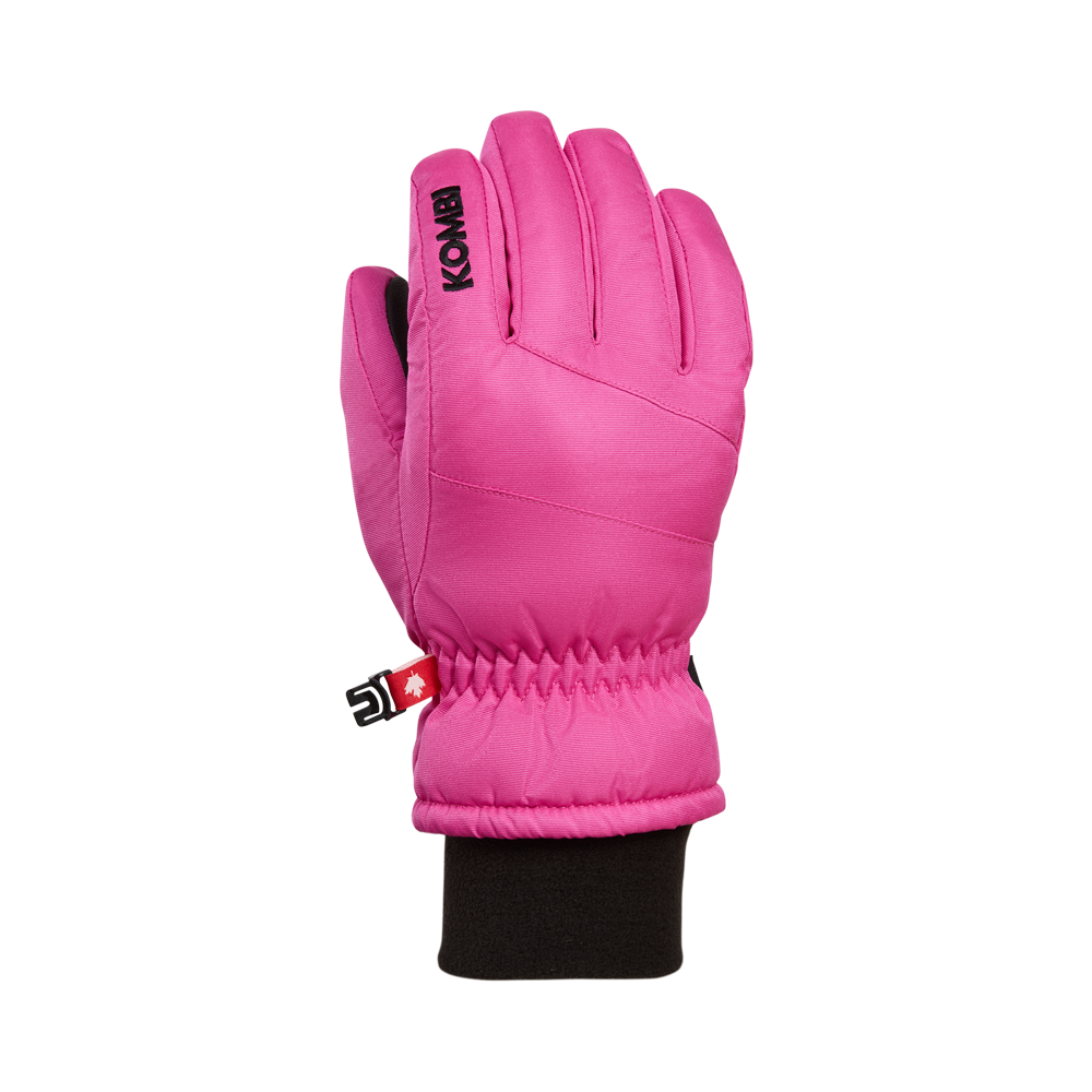Gants d'hiver The Peak - Kombi rose vif en textile imperméable avec poignet élastique noir, vue de face, style enfant.