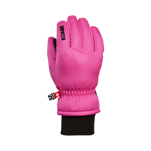 Gants d'hiver The Peak - Kombi rose vif en textile imperméable avec poignet élastique noir, vue de face, style enfant.