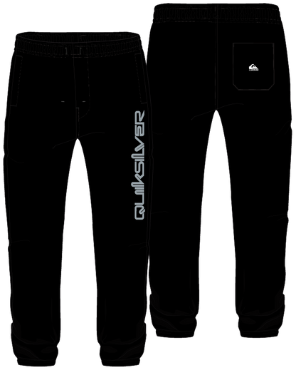 Pantalon - Quiksilver noir avec logo gris sur la jambe, style jogging en coton, pour homme, vue de face et dos.