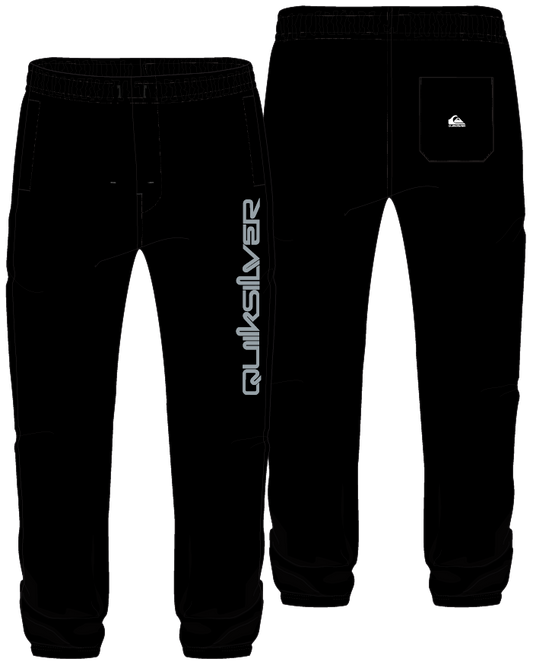 Pantalon - Quiksilver noir avec logo gris sur la jambe, style jogging en coton, pour homme, vue de face et dos.