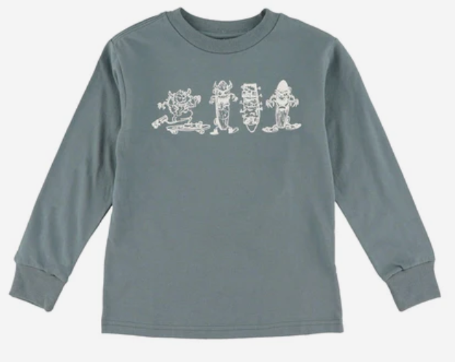 Chandail - Vans gris bleu en coton à manches longues avec motifs blancs skateboard, pour garçon, vue de face