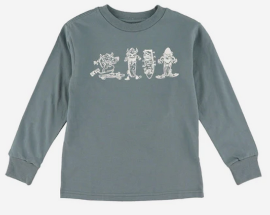 Chandail - Vans gris bleu en coton à manches longues avec motifs blancs skateboard, pour garçon, vue de face