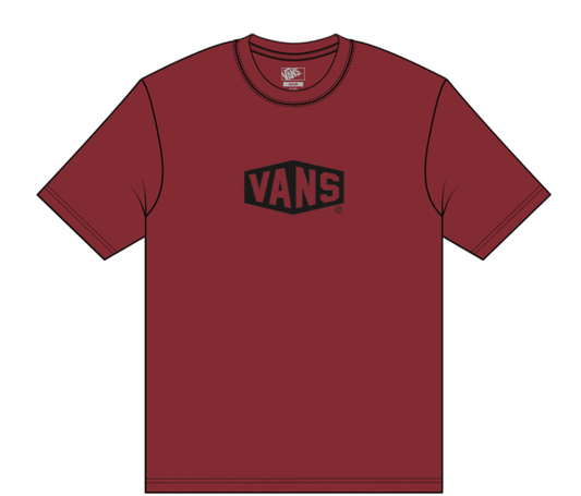 T-Shirt - Vans rouge bordeaux avec logo noir imprimé devant, manches courtes, pour garçon, vue de face