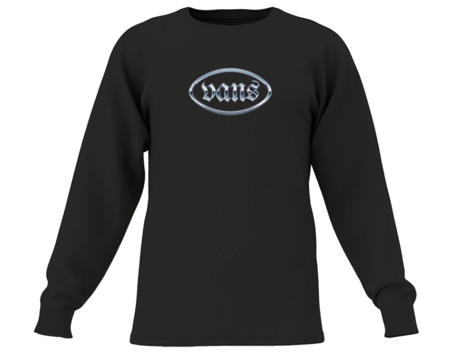 Chandail - Vans noir en coton avec logo blanc et bleu, manches longues, pour garçon, vue de face.