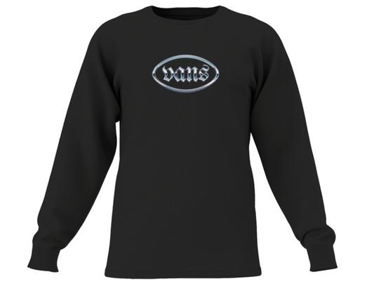 Chandail - Vans noir en coton avec logo blanc et bleu, manches longues, pour garçon, vue de face.