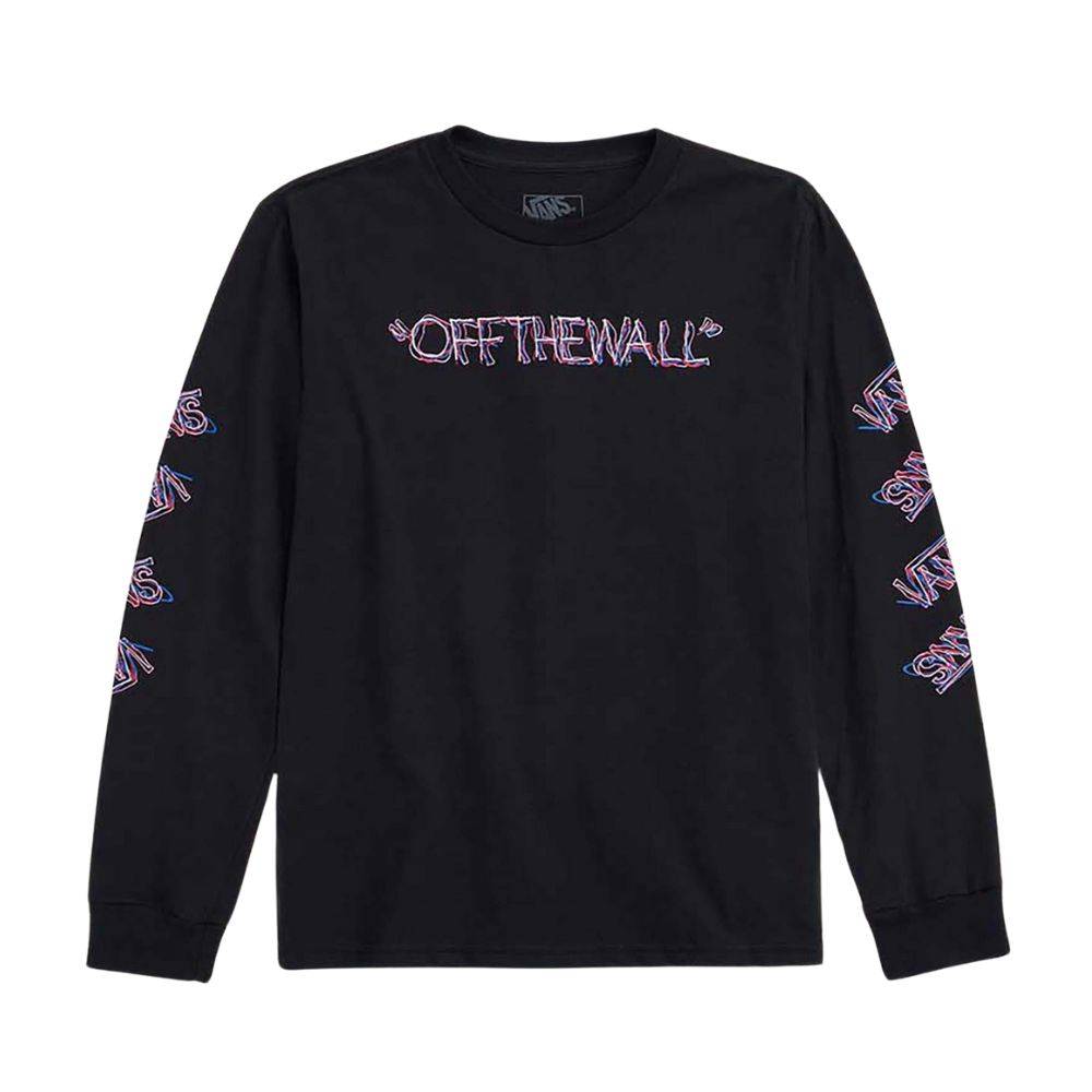 Chandail - Vans noir à manches longues avec inscriptions multicolores, coton, pour garçon, vue de face.