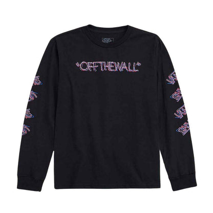 Chandail - Vans noir à manches longues avec inscriptions multicolores, coton, pour garçon, vue de face.