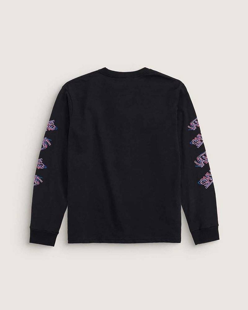 Chandail - Vans noir manches longues avec logos colorés sur les manches, coton, pour garçon, vue de dos.