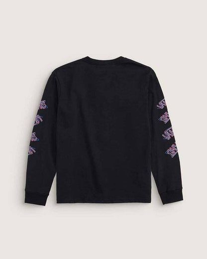 Chandail - Vans noir manches longues avec logos colorés sur les manches, coton, pour garçon, vue de dos.