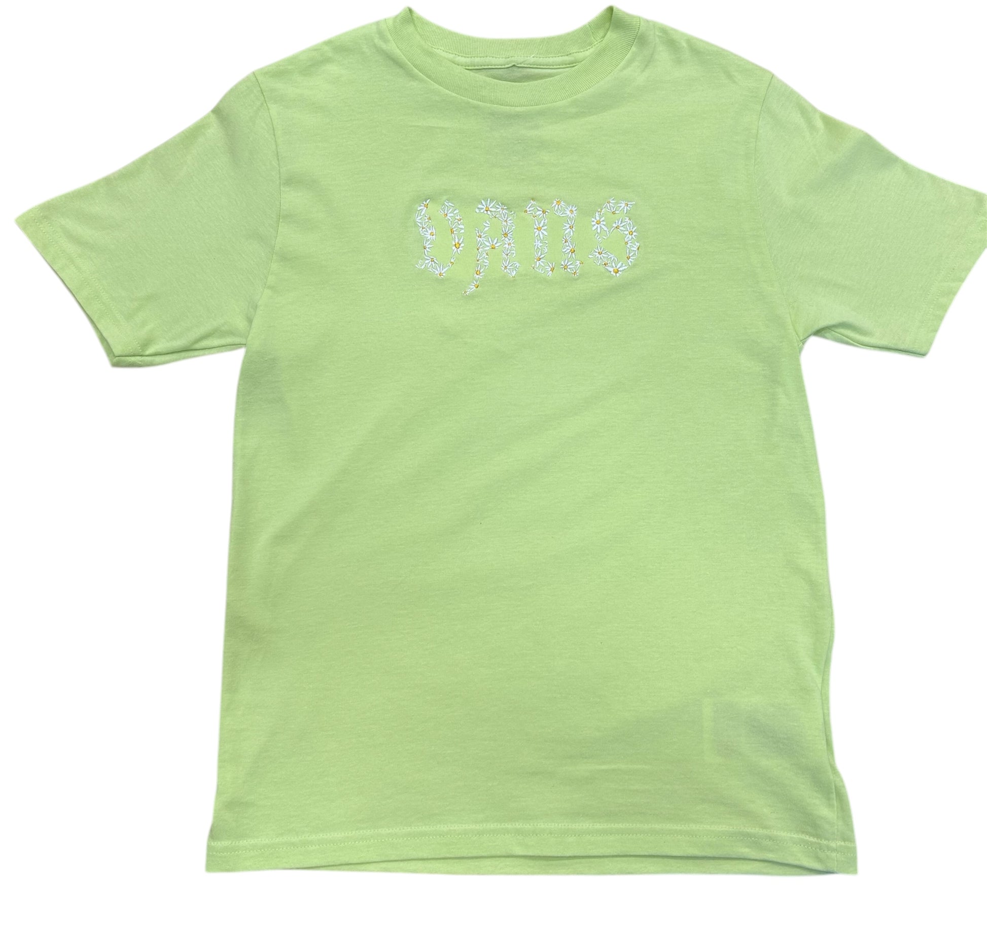 T-Shirt - Vans vert clair en coton avec logo floral blanc et jaune, pour fille, vue de face.