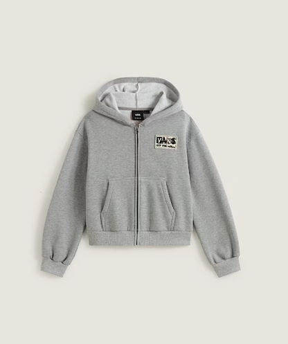 Veste - Vans grise en coton mélangé avec capuche, poches kangourou, logo imprimé noir, pour garçon, vue de face.