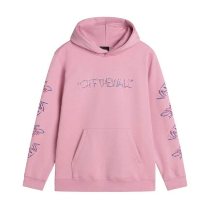 Hoodie - Vans rose clair en coton avec texte imprimé "OFF THE WALL", manches longues, pour fille, vue de face.