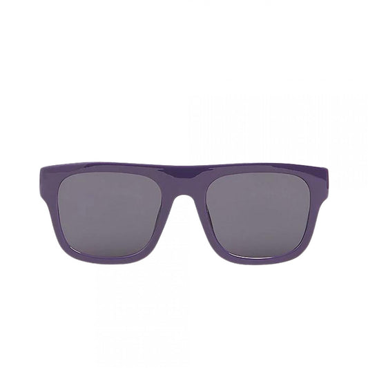 Lunette - Vans à monture carrée violette en polycarbonate avec verres gris foncé, vue de face.