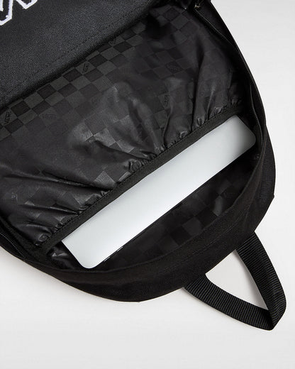 Sac à dos - Vans noir avec poche intérieure pour ordinateur, tissu polyester recyclé, vue rapprochée intérieur ouvert