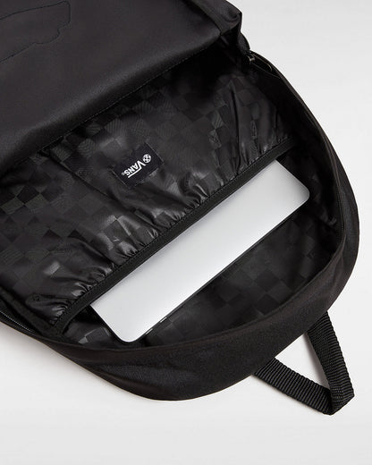 Sac à dos - Vans noir en tissu polyester recyclé avec compartiment ordinateur, vue intérieure ouverte