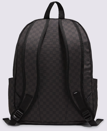 Sac à dos - Vans noir à motifs damiers, bretelles rembourrées ergonomiques, vue de dos.