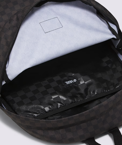 Sac à dos - Vans à motif damier noir et gris avec compartiment intérieur pour ordinateur, vue intérieure ouverte