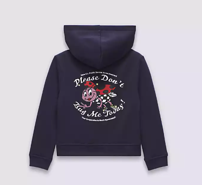 Veste - Vans bleu marine à capuche avec imprimé coccinelle rouge et texte au dos, pour fille, vue de dos
