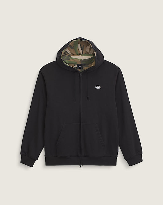 Veste - Vans noire avec intérieur de capuche camouflage vert, tissu coton, pour garçon, vue de face sans cordons