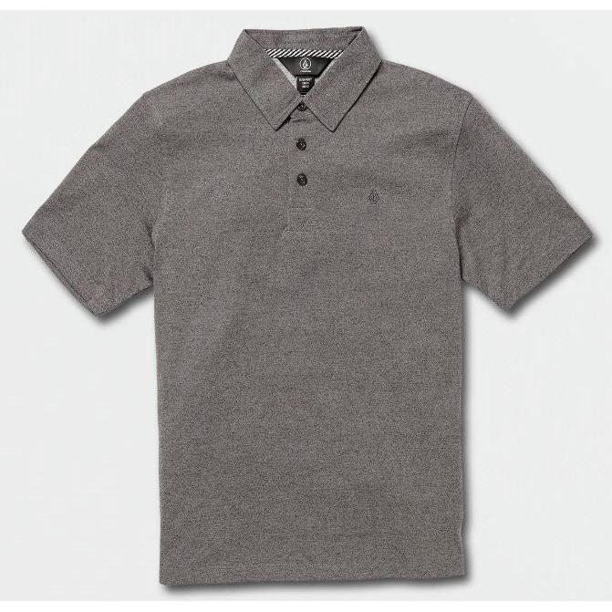 Polo - Volcom gris chiné en coton à manches courtes pour homme, vue de face avec col classique boutonné