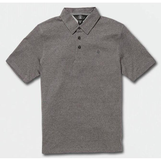 Polo - Volcom gris chiné en coton à manches courtes pour homme, vue de face avec col classique boutonné