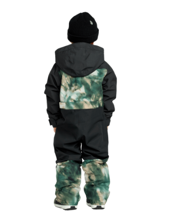 Habit de neige 1 pièce Little Flurry - Volcom noir et vert camouflage décontracté, doublure taffetas, garçon, vue de dos
