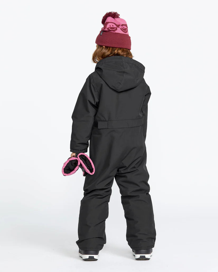 Habit de neige - Volcom noir en tissu technique imperméable, combinaison intégrale avec capuche, pour enfant, vue de dos.
