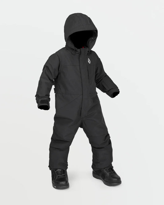 Habit de neige - Volcom noir avec capuche ajustable, matériau technique, pour enfant, vue de face en pied.