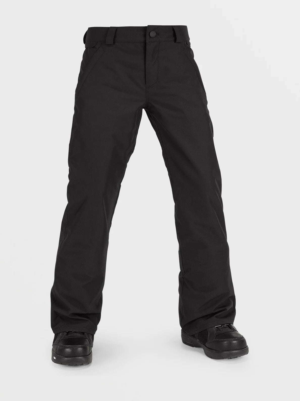 Pantalon de neige - Volcom noir en tissu technique imperméable, coupe moderne décontractée, pour garçon, vue de face.