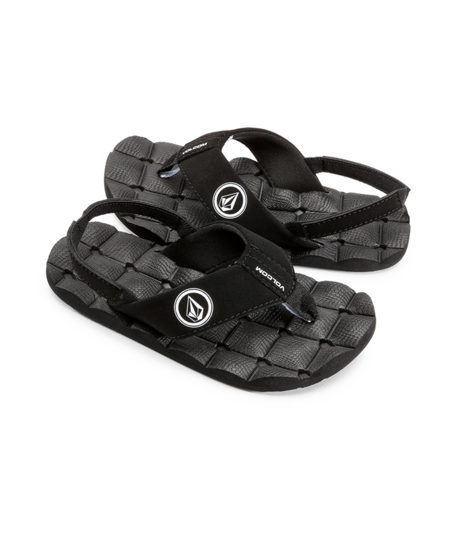 Sandales - Volcom noires en matériau synthétique avec semelle matelassée, pour garçon, vue en angle rapprochée