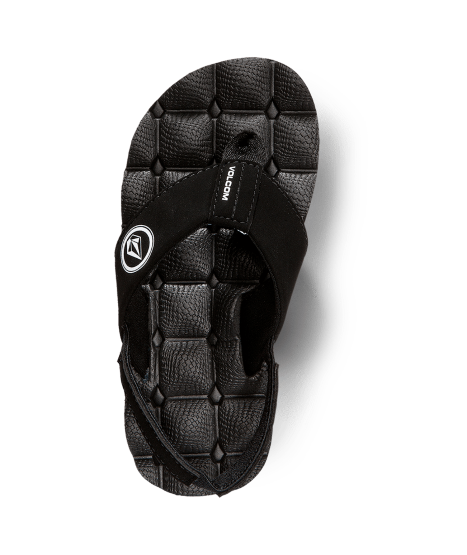 Sandales - Volcom noires en matière synthétique texturée, style tongs, pour garçon, vue de dessus détail de la semelle.