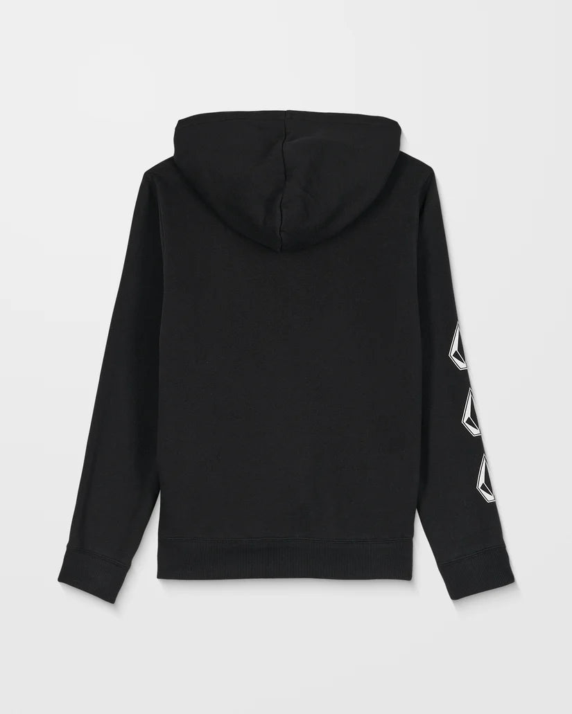 Veste - Volcom noire à capuche en polaire avec sérigraphies blanches sur manche droite, coupe classique garçon, vue de dos