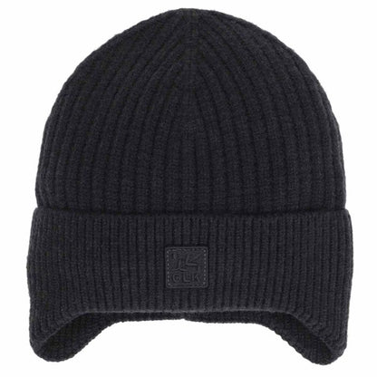 Tuque d'hiver - Calikids noire en tricot côtelé avec revers et écusson discret vue de face