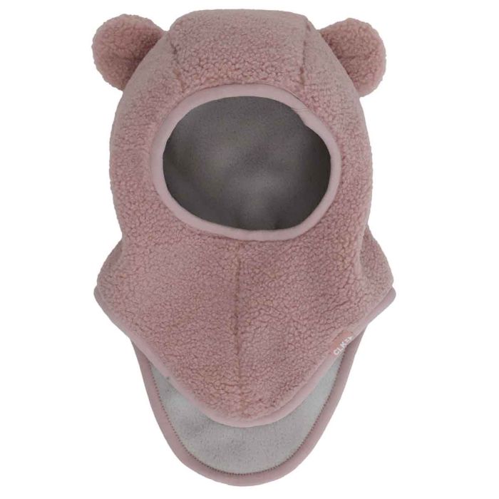 Cagoule - Calikids en polaire rose poudré avec oreilles d’ours pour enfant vue de face