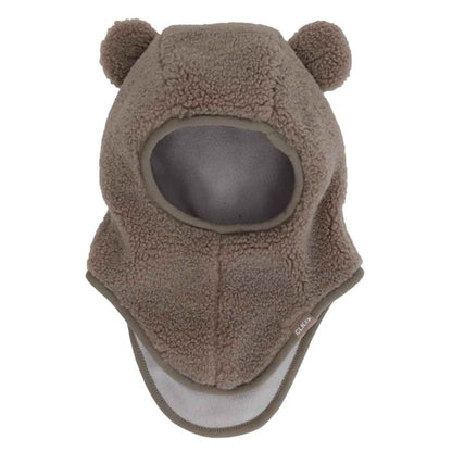 Cagoule - Calikids taupe en tissu sherpa avec oreilles d ours et doublure grise pour enfant vue de face