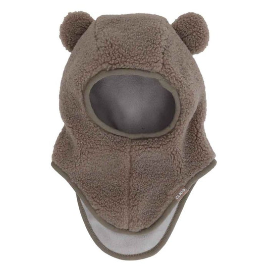 Cagoule - Calikids taupe en tissu sherpa avec oreilles d ours et doublure grise pour enfant vue de face